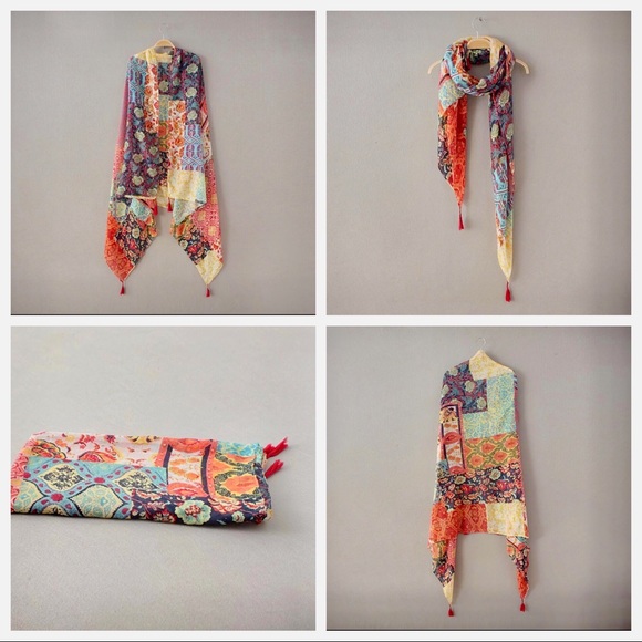 5⭐️Fave botanical Patchwork Fringe Scarf - Picture 3 of 4